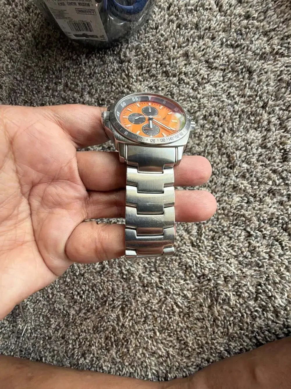 Nautica Chronograph WR50M Stainless Steel Watch with Orange Dial